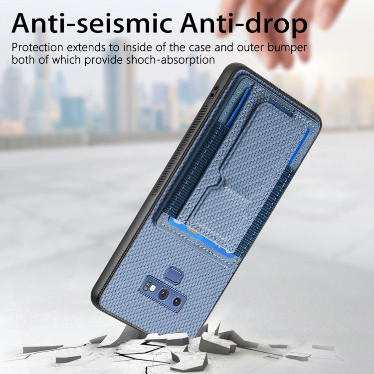 For Samsung Galaxy Note9 Carbon Fiber Fold Stand Elastic Card Bag Phone Case