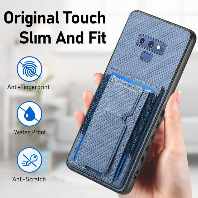 For Samsung Galaxy Note9 Carbon Fiber Fold Stand Elastic Card Bag Phone Case