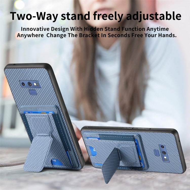 For Samsung Galaxy Note9 Carbon Fiber Fold Stand Elastic Card Bag Phone Case