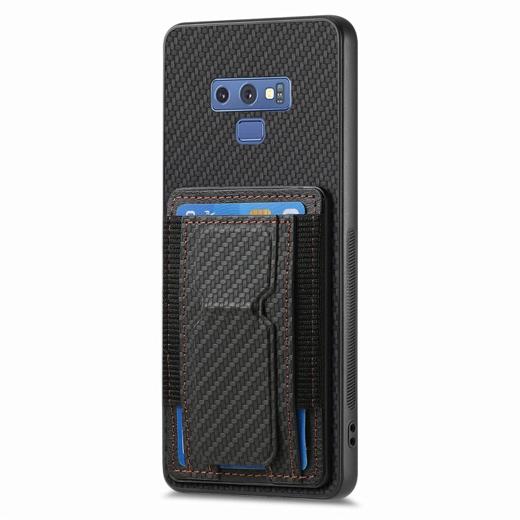 For Samsung Galaxy Note9 Carbon Fiber Fold Stand Elastic Card Bag Phone Case