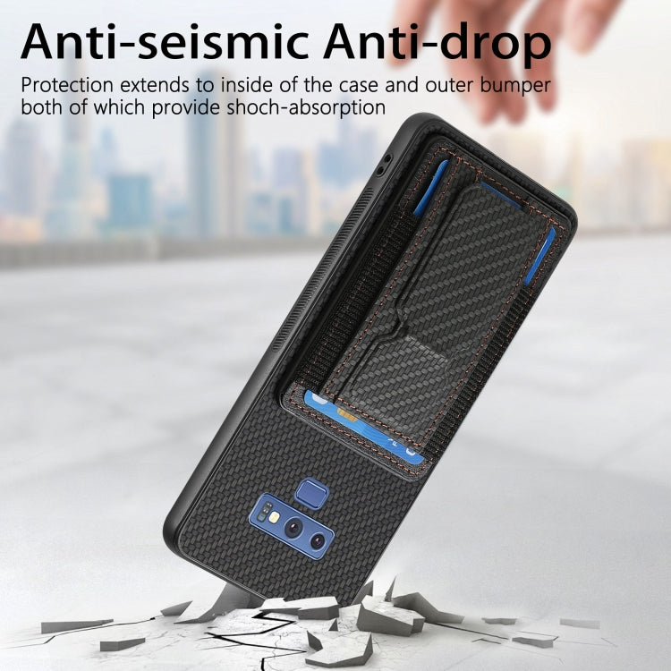 For Samsung Galaxy Note9 Carbon Fiber Fold Stand Elastic Card Bag Phone Case