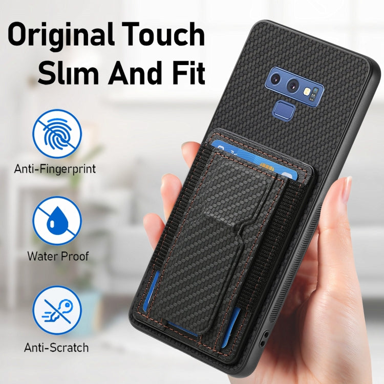For Samsung Galaxy Note9 Carbon Fiber Fold Stand Elastic Card Bag Phone Case