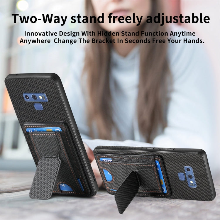 For Samsung Galaxy Note9 Carbon Fiber Fold Stand Elastic Card Bag Phone Case