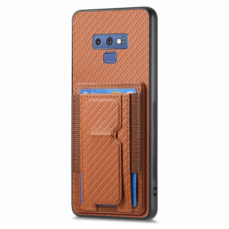 For Samsung Galaxy Note9 Carbon Fiber Fold Stand Elastic Card Bag Phone Case