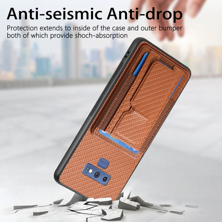 For Samsung Galaxy Note9 Carbon Fiber Fold Stand Elastic Card Bag Phone Case