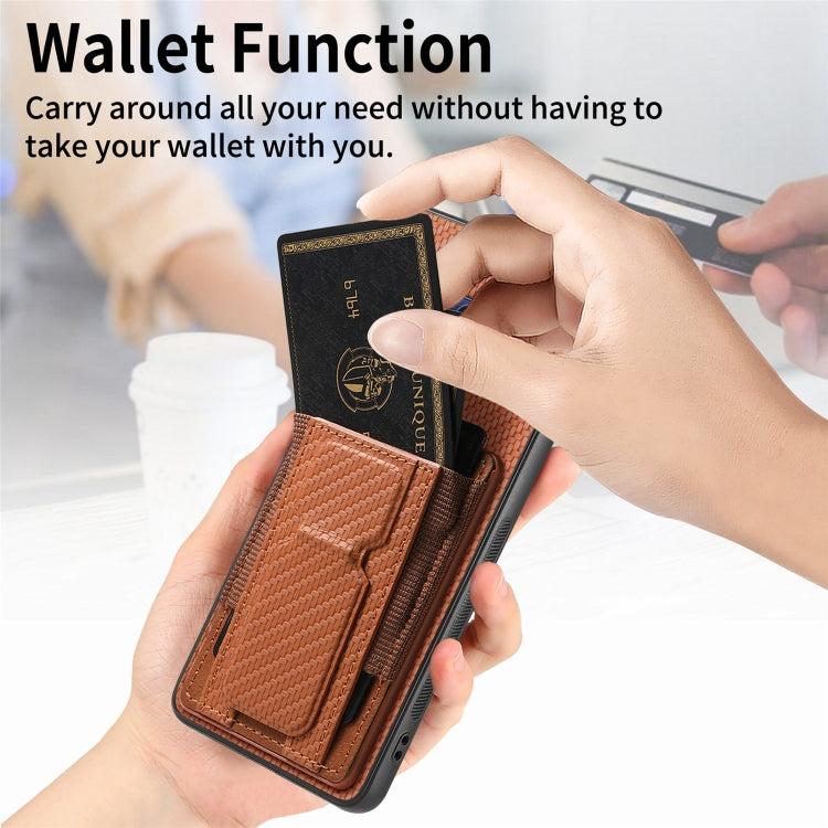 For Samsung Galaxy Note9 Carbon Fiber Fold Stand Elastic Card Bag Phone Case
