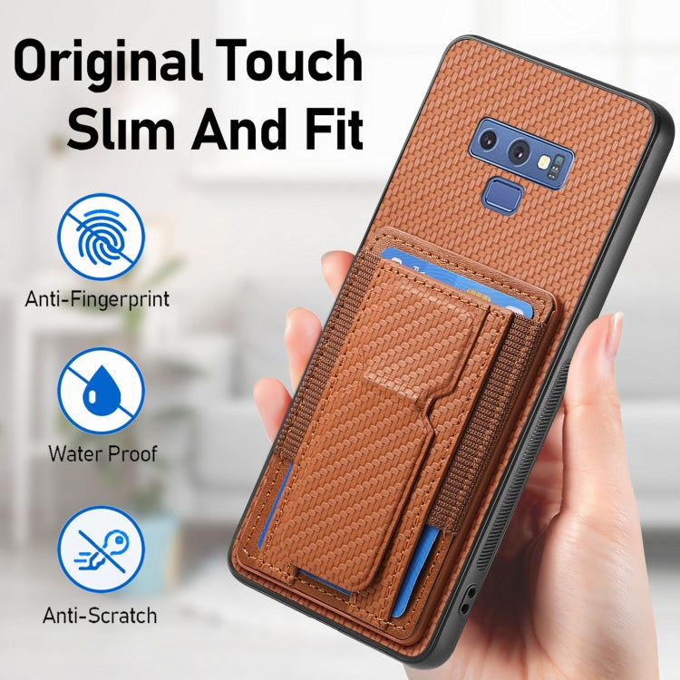For Samsung Galaxy Note9 Carbon Fiber Fold Stand Elastic Card Bag Phone Case