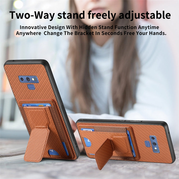 For Samsung Galaxy Note9 Carbon Fiber Fold Stand Elastic Card Bag Phone Case