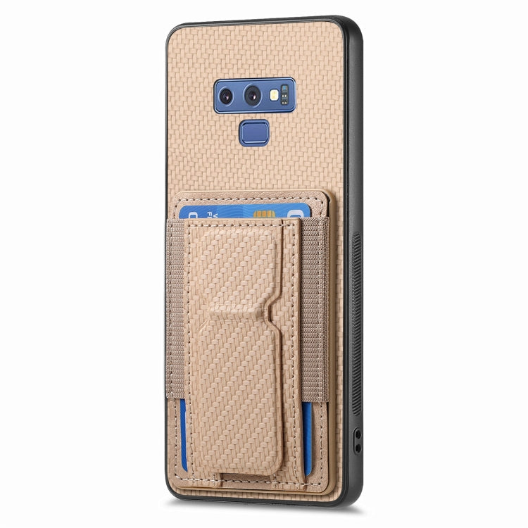 For Samsung Galaxy Note9 Carbon Fiber Fold Stand Elastic Card Bag Phone Case
