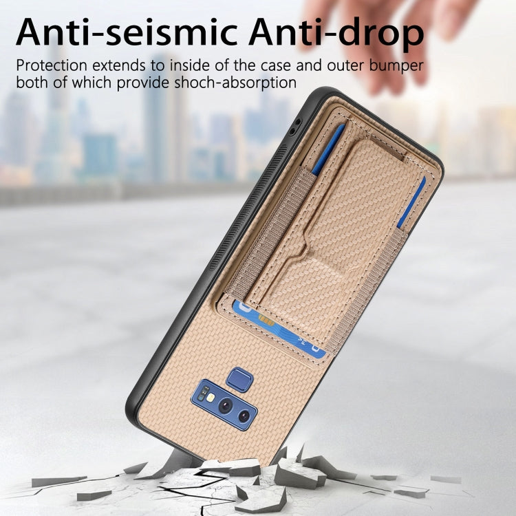 For Samsung Galaxy Note9 Carbon Fiber Fold Stand Elastic Card Bag Phone Case