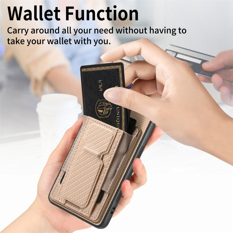 For Samsung Galaxy Note9 Carbon Fiber Fold Stand Elastic Card Bag Phone Case
