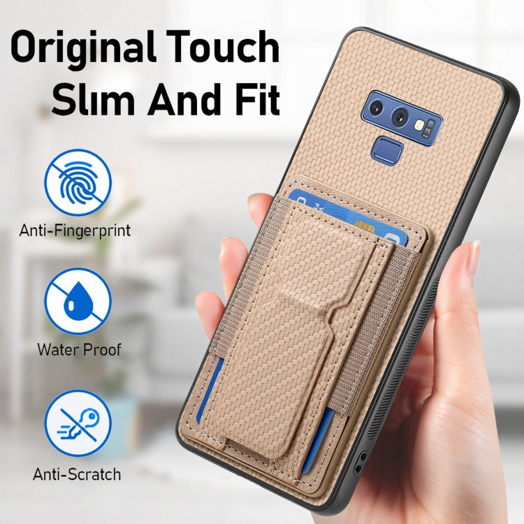 For Samsung Galaxy Note9 Carbon Fiber Fold Stand Elastic Card Bag Phone Case
