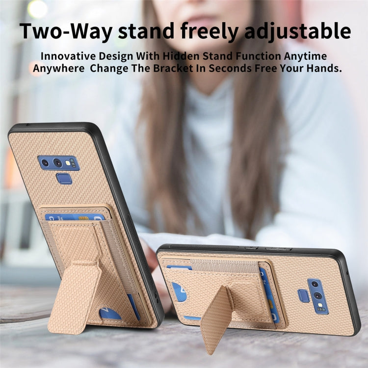 For Samsung Galaxy Note9 Carbon Fiber Fold Stand Elastic Card Bag Phone Case