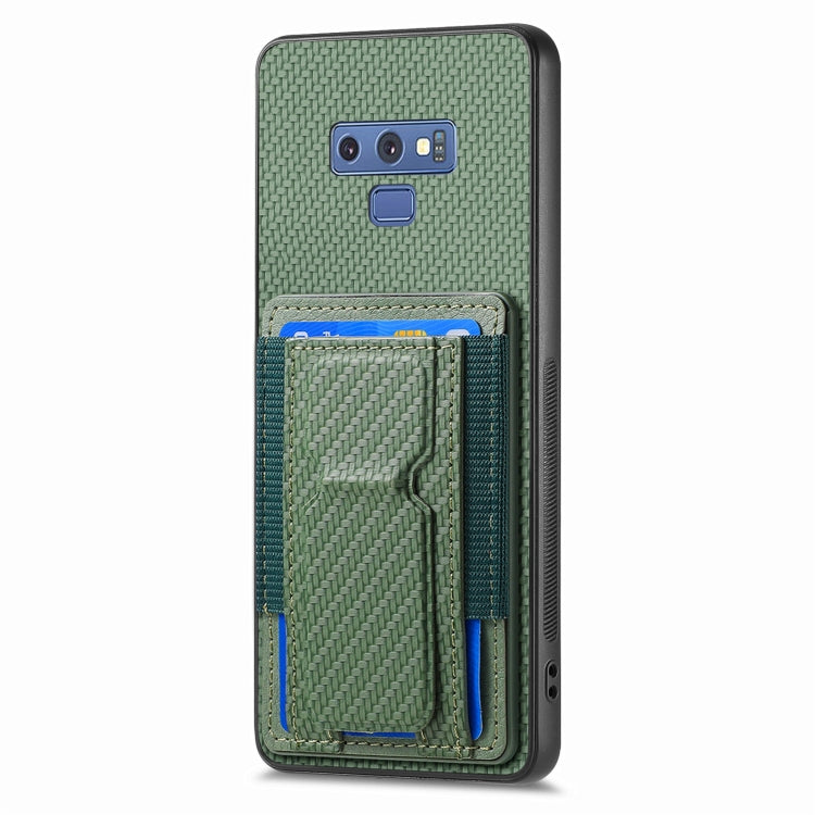 For Samsung Galaxy Note9 Carbon Fiber Fold Stand Elastic Card Bag Phone Case