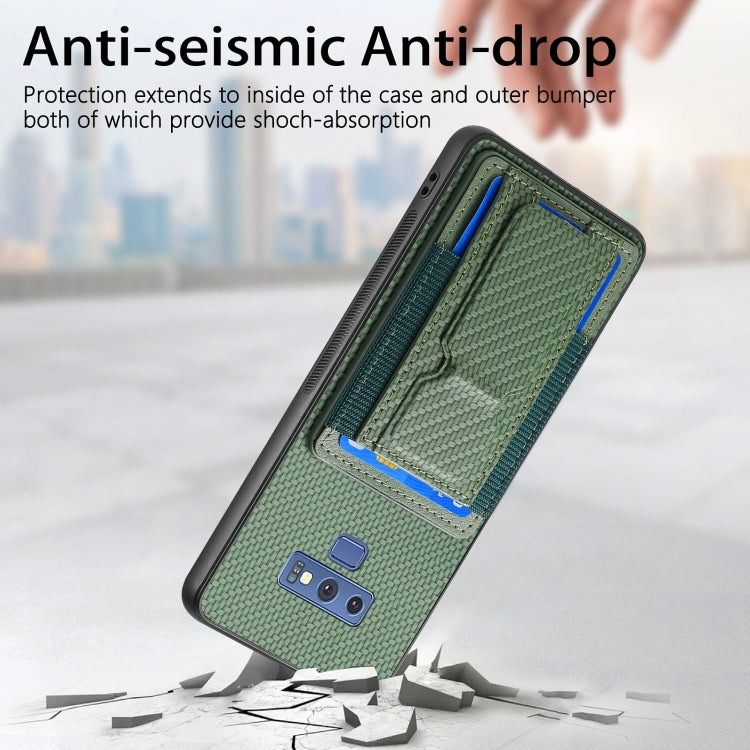 For Samsung Galaxy Note9 Carbon Fiber Fold Stand Elastic Card Bag Phone Case