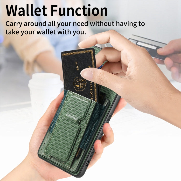 For Samsung Galaxy Note9 Carbon Fiber Fold Stand Elastic Card Bag Phone Case