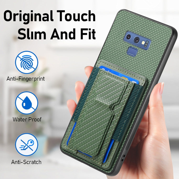 For Samsung Galaxy Note9 Carbon Fiber Fold Stand Elastic Card Bag Phone Case