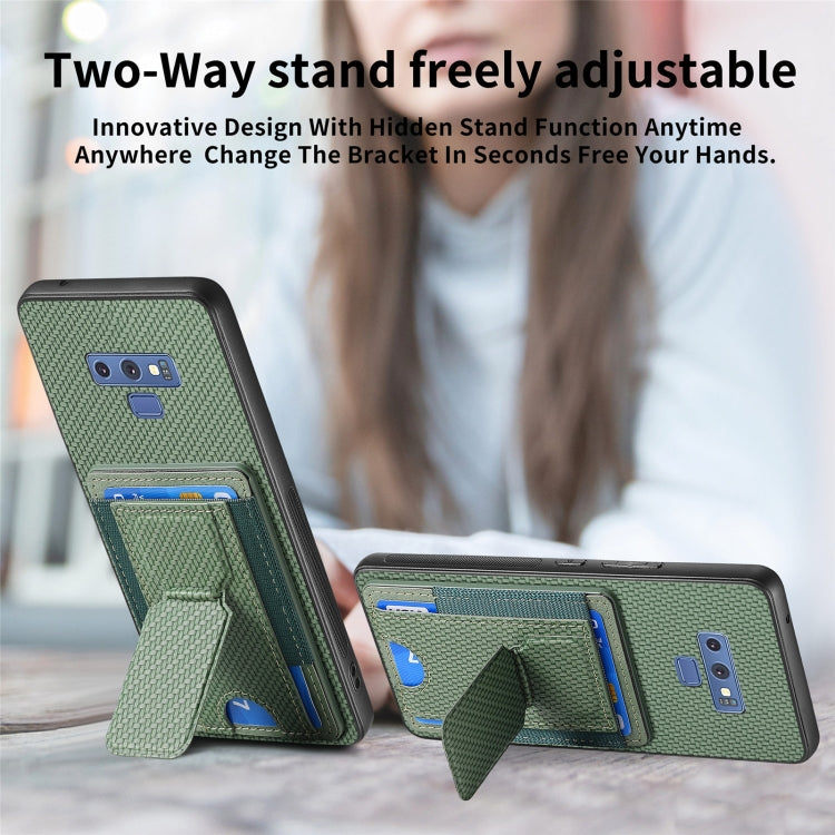 For Samsung Galaxy Note9 Carbon Fiber Fold Stand Elastic Card Bag Phone Case