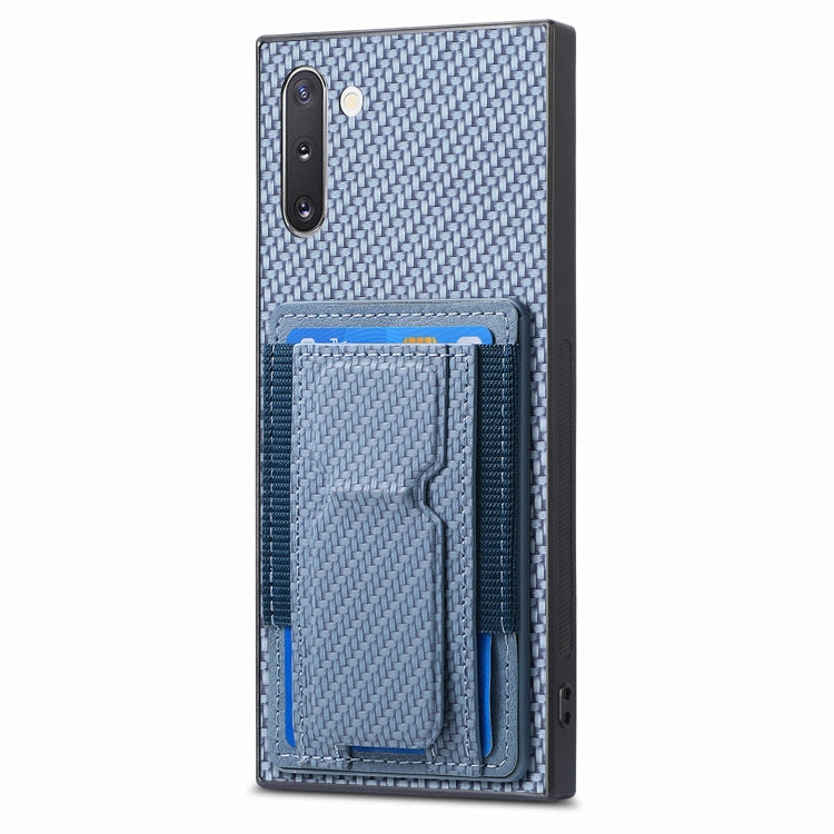 For Samsung Galaxy Note10 Carbon Fiber Fold Stand Elastic Card Bag Phone Case