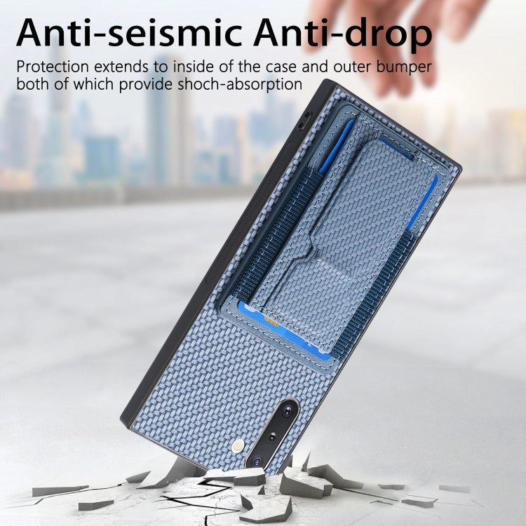 For Samsung Galaxy Note10 Carbon Fiber Fold Stand Elastic Card Bag Phone Case