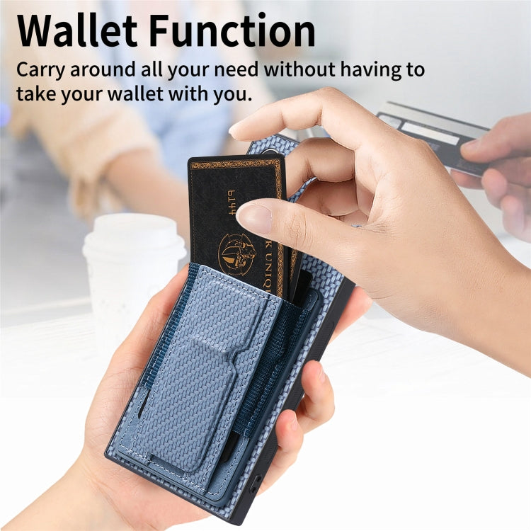 For Samsung Galaxy Note10 Carbon Fiber Fold Stand Elastic Card Bag Phone Case