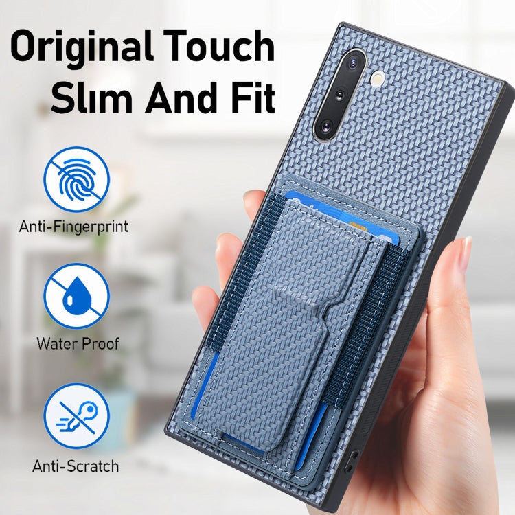 For Samsung Galaxy Note10 Carbon Fiber Fold Stand Elastic Card Bag Phone Case