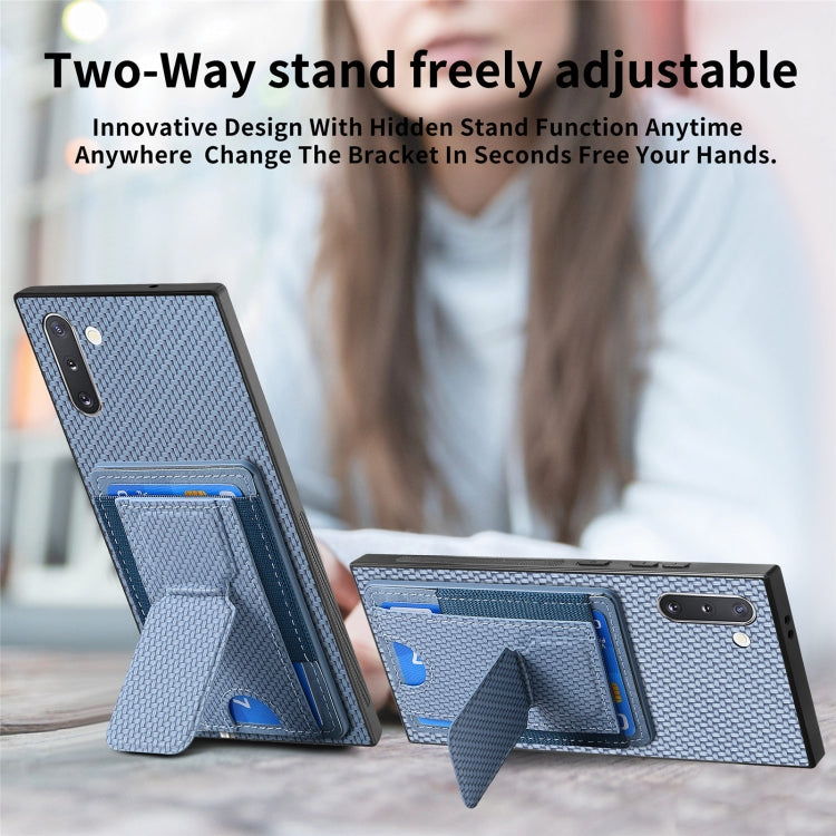 For Samsung Galaxy Note10 Carbon Fiber Fold Stand Elastic Card Bag Phone Case