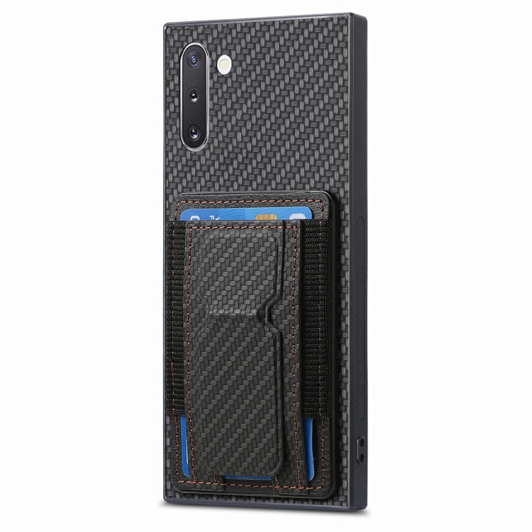 For Samsung Galaxy Note10 Carbon Fiber Fold Stand Elastic Card Bag Phone Case