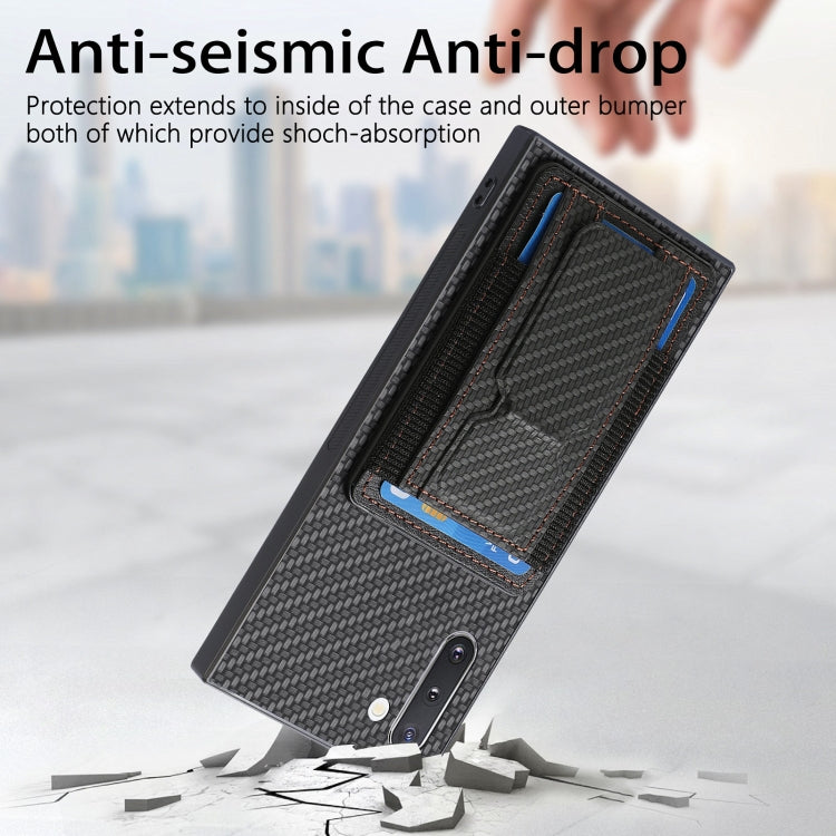 For Samsung Galaxy Note10 Carbon Fiber Fold Stand Elastic Card Bag Phone Case