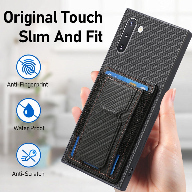 For Samsung Galaxy Note10 Carbon Fiber Fold Stand Elastic Card Bag Phone Case