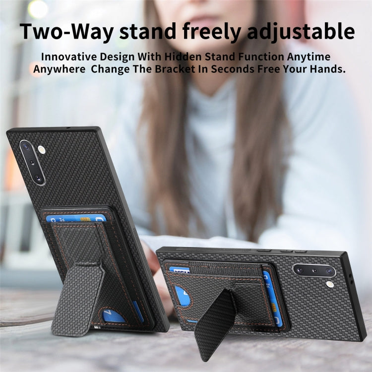 For Samsung Galaxy Note10 Carbon Fiber Fold Stand Elastic Card Bag Phone Case