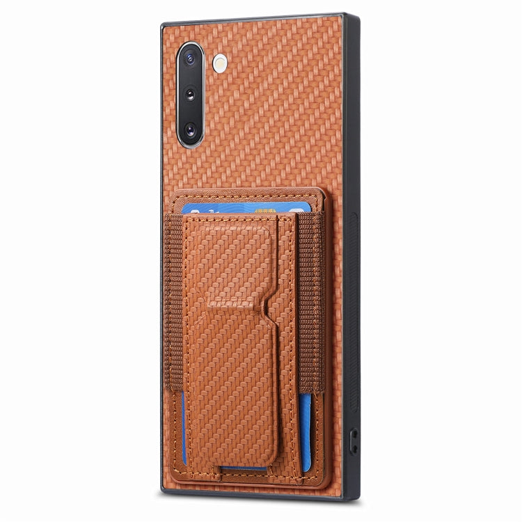 For Samsung Galaxy Note10 Carbon Fiber Fold Stand Elastic Card Bag Phone Case