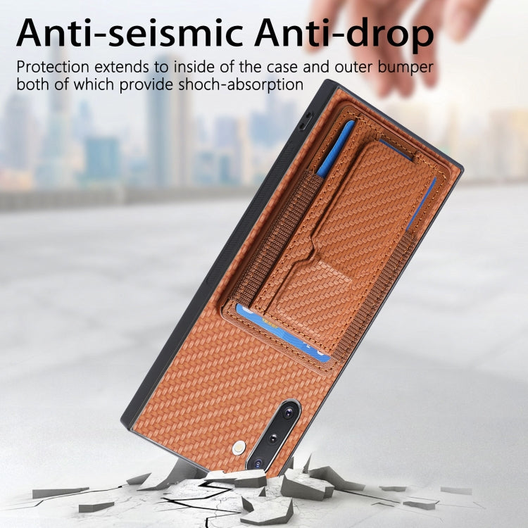 For Samsung Galaxy Note10 Carbon Fiber Fold Stand Elastic Card Bag Phone Case