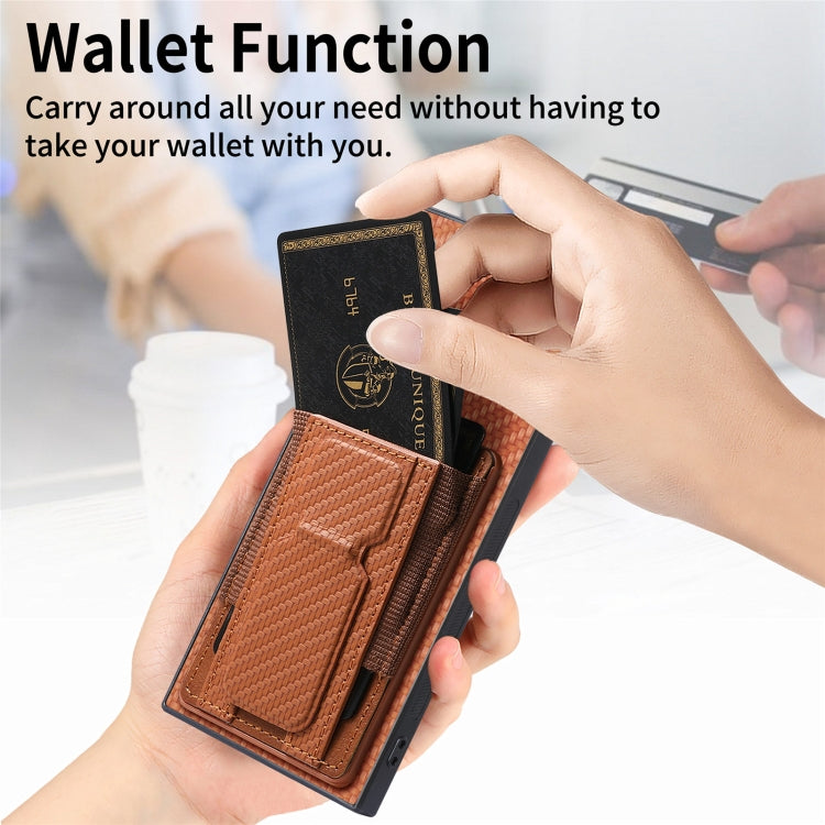 For Samsung Galaxy Note10 Carbon Fiber Fold Stand Elastic Card Bag Phone Case