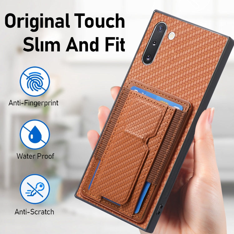 For Samsung Galaxy Note10 Carbon Fiber Fold Stand Elastic Card Bag Phone Case