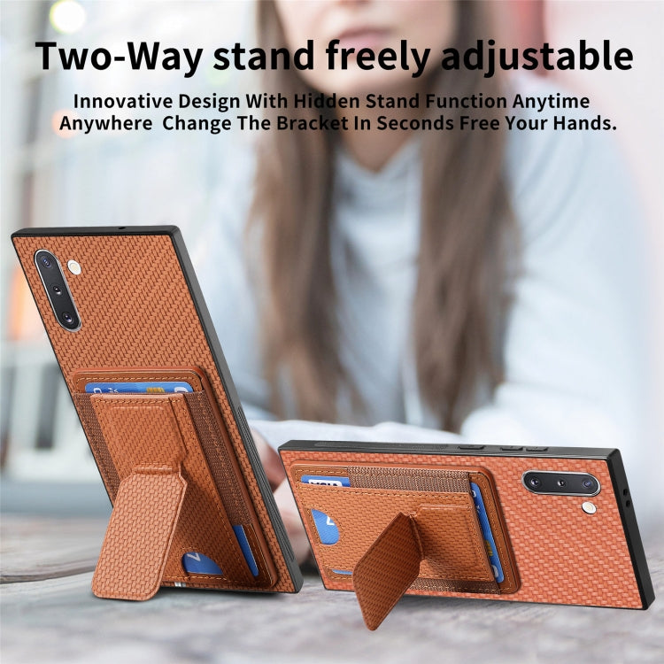 For Samsung Galaxy Note10 Carbon Fiber Fold Stand Elastic Card Bag Phone Case