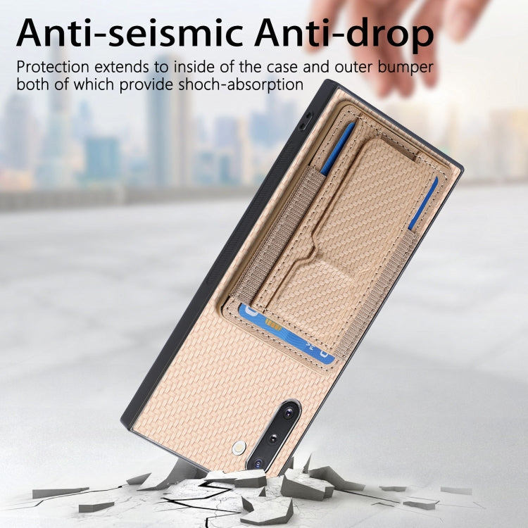 For Samsung Galaxy Note10 Carbon Fiber Fold Stand Elastic Card Bag Phone Case