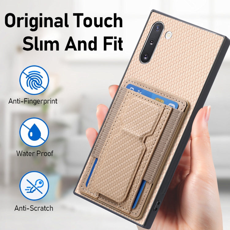 For Samsung Galaxy Note10 Carbon Fiber Fold Stand Elastic Card Bag Phone Case