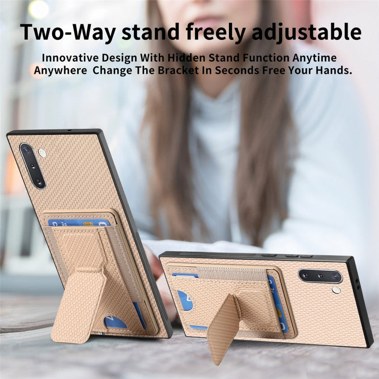 For Samsung Galaxy Note10 Carbon Fiber Fold Stand Elastic Card Bag Phone Case