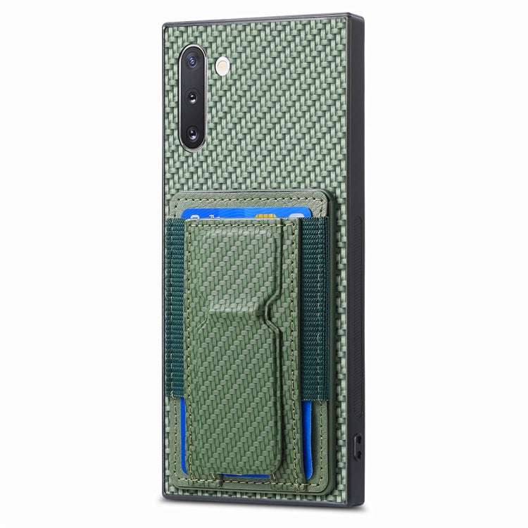 For Samsung Galaxy Note10 Carbon Fiber Fold Stand Elastic Card Bag Phone Case