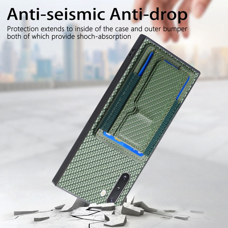 For Samsung Galaxy Note10 Carbon Fiber Fold Stand Elastic Card Bag Phone Case