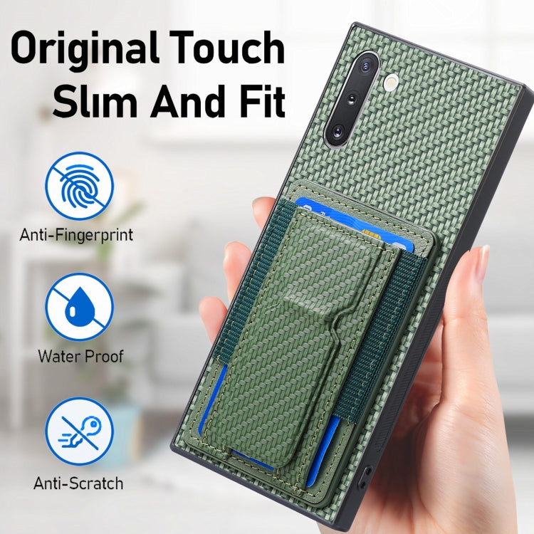 For Samsung Galaxy Note10 Carbon Fiber Fold Stand Elastic Card Bag Phone Case