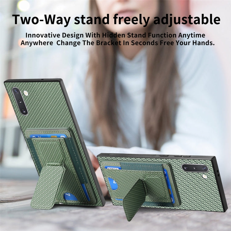 For Samsung Galaxy Note10 Carbon Fiber Fold Stand Elastic Card Bag Phone Case