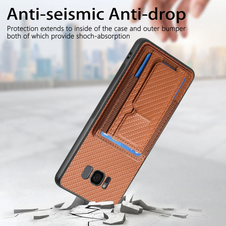 For Samsung Galaxy S8 Carbon Fiber Fold Stand Elastic Card Bag Phone Case