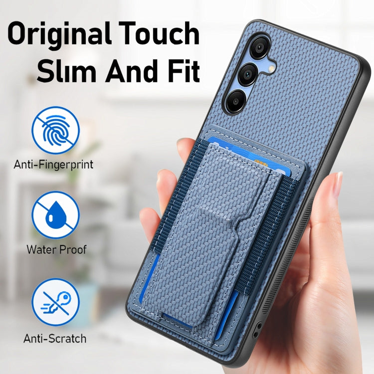 For Samsung Galaxy A55 5G Carbon Fiber Fold Stand Elastic Card Bag Phone Case