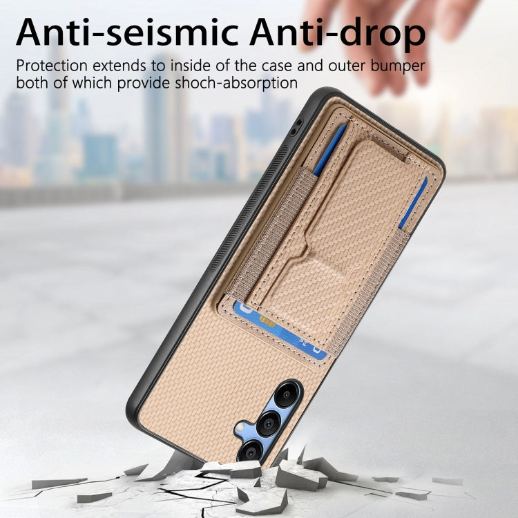 For Samsung Galaxy A55 5G Carbon Fiber Fold Stand Elastic Card Bag Phone Case