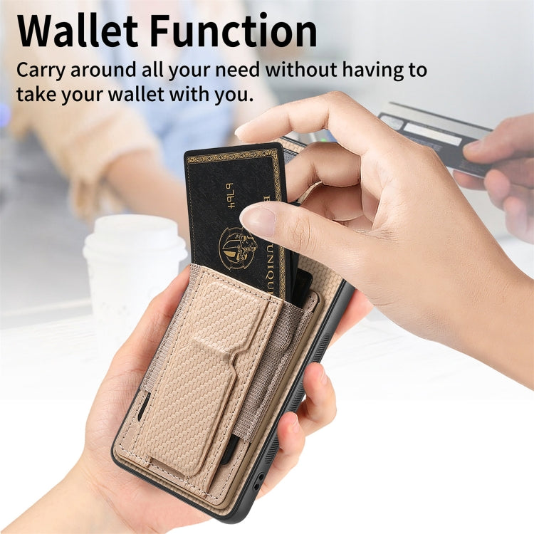 For Samsung Galaxy M23 5G Carbon Fiber Fold Stand Elastic Card Bag Phone Case