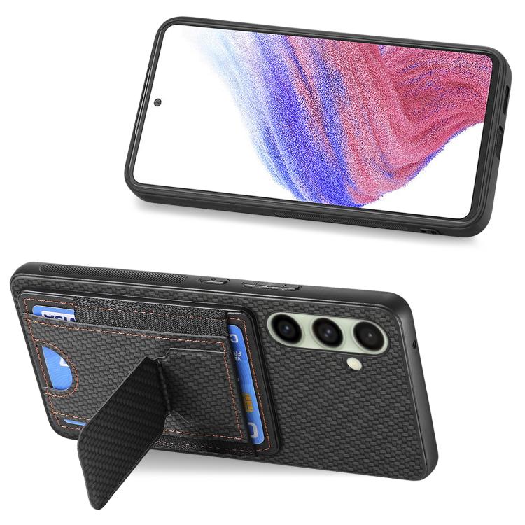 For Samsung Galaxy A36 Carbon Fiber Fold Stand Elastic Card Bag Phone Case