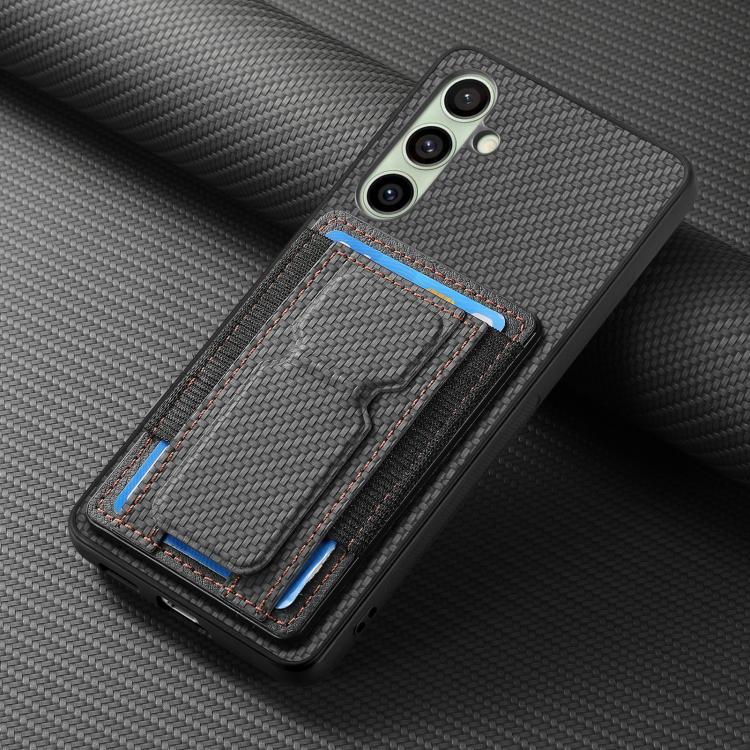 For Samsung Galaxy A36 Carbon Fiber Fold Stand Elastic Card Bag Phone Case
