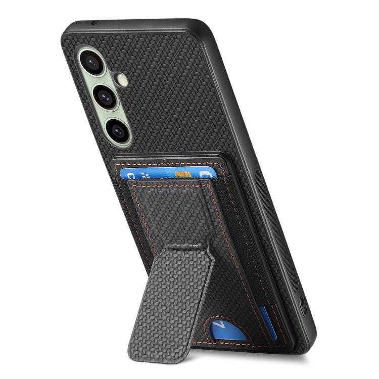 For Samsung Galaxy A56 5G Carbon Fiber Fold Stand Elastic Card Bag Phone Case
